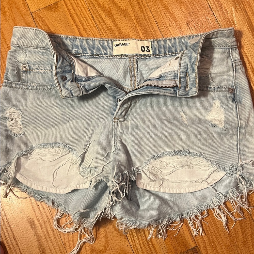 Garage Sky Blue Ripped Denim Shorts